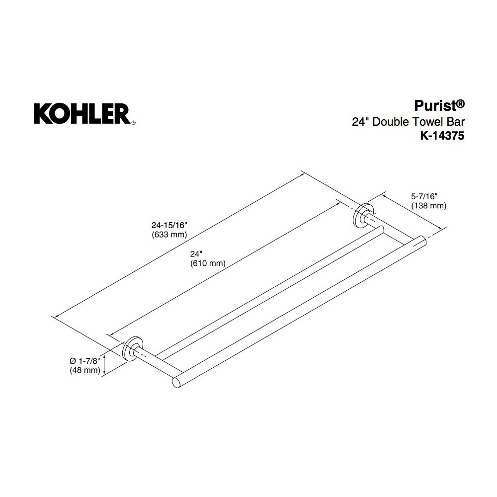 Kohler 14375-SN Purist Double Towel Bar 2