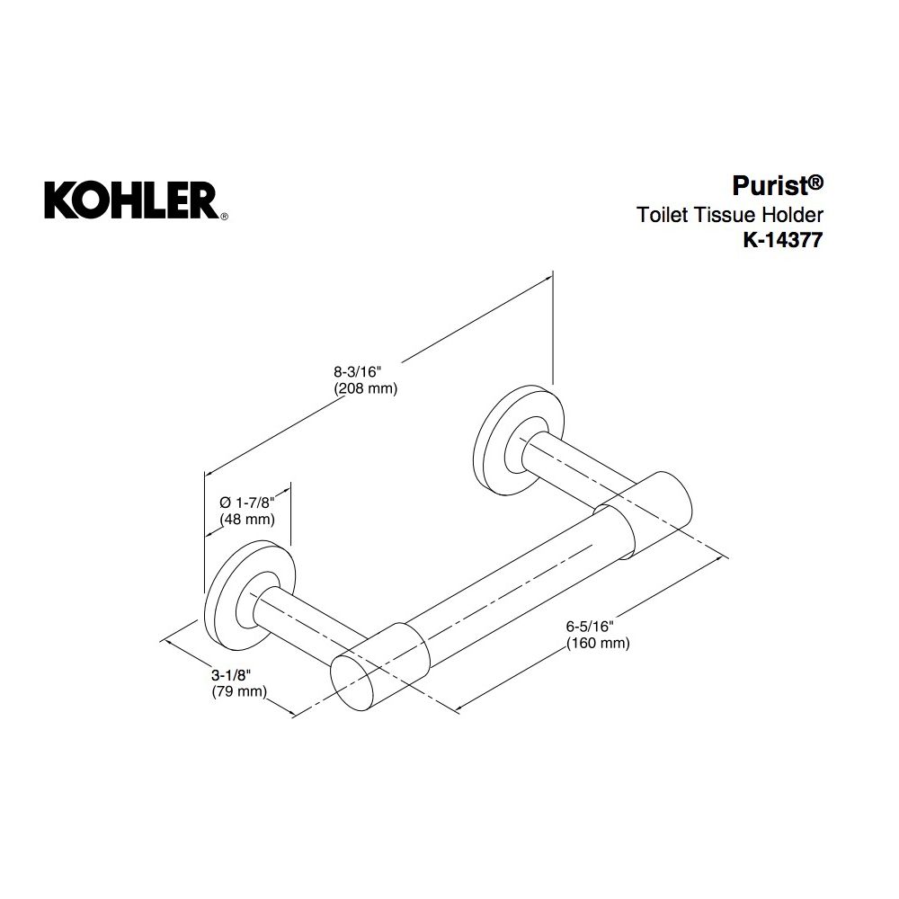 Kohler 14377-BV PuristPivoting Toilet Tissue Holder 2