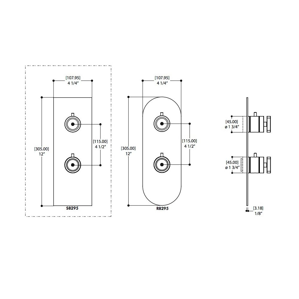 Aquabrass SR8395 Trim Set For 12123 1/2 Thermostatic Valve 3 Way Shared Functions Brushed Nickel 2