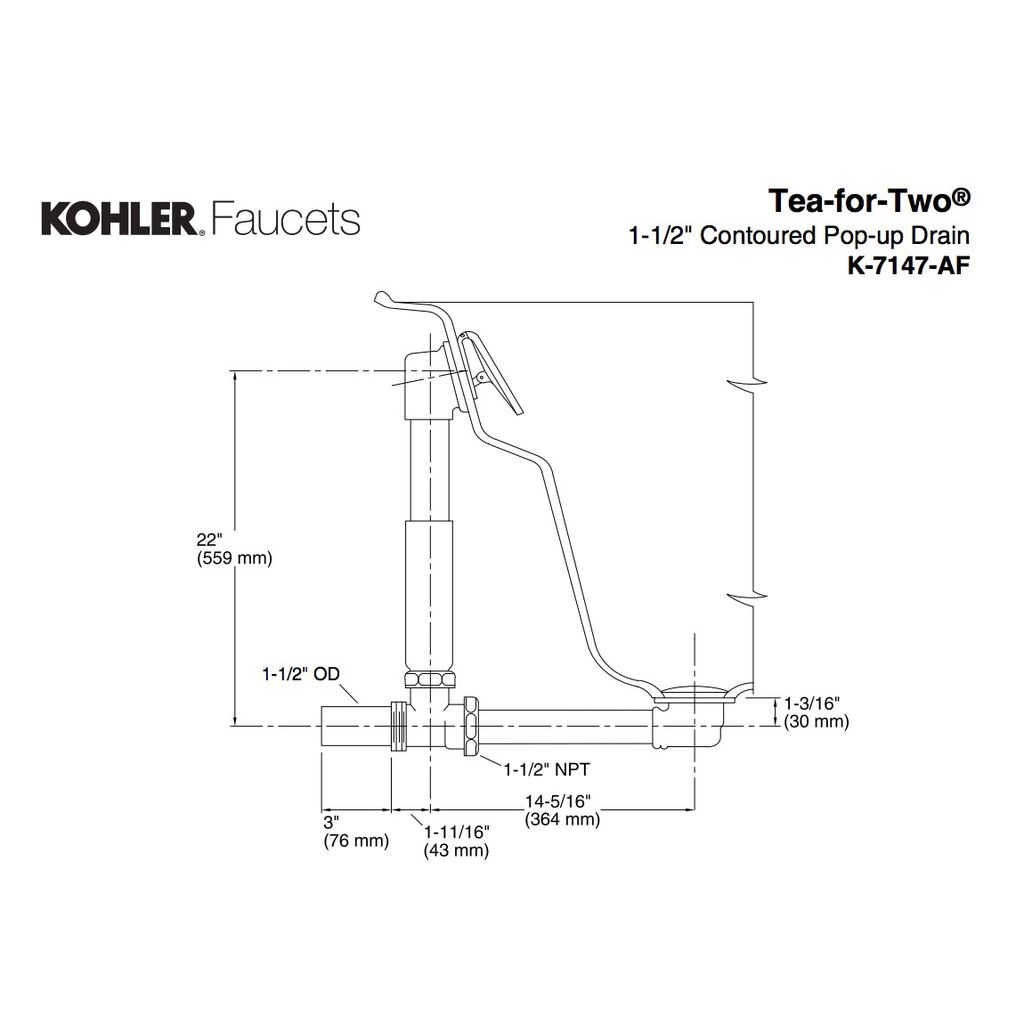 Kohler 7147-AF-CP Clearflo 1-1/2 Contoured Pop-Up Drain And Overflow For Above- Or Through-The-Floor Installation 2