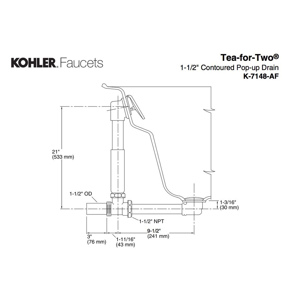 Kohler 7148-AF-BN Clearflo 1-1/2 Contoured Pop-Up Drain And Overflow For Above- Or Through-The-Floor Installation 2