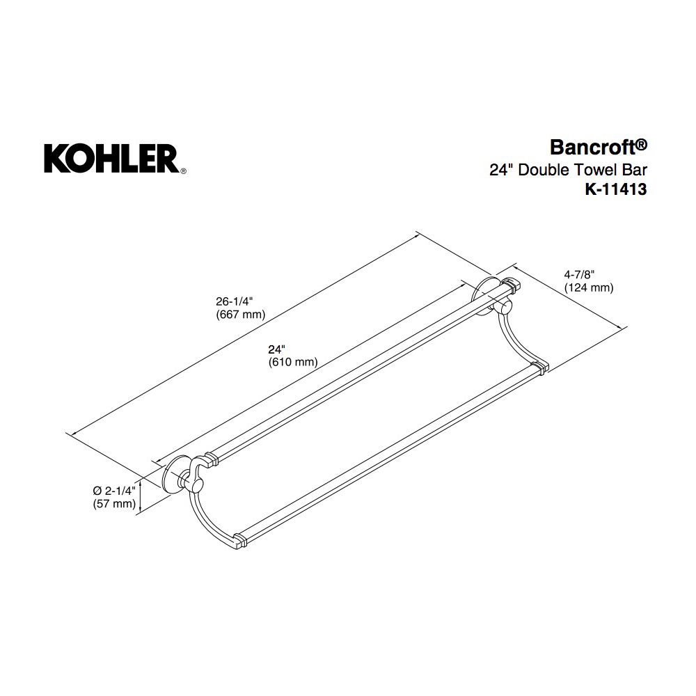 Kohler 11413-2BZ Bancroft 24 Double Towel Bar 2