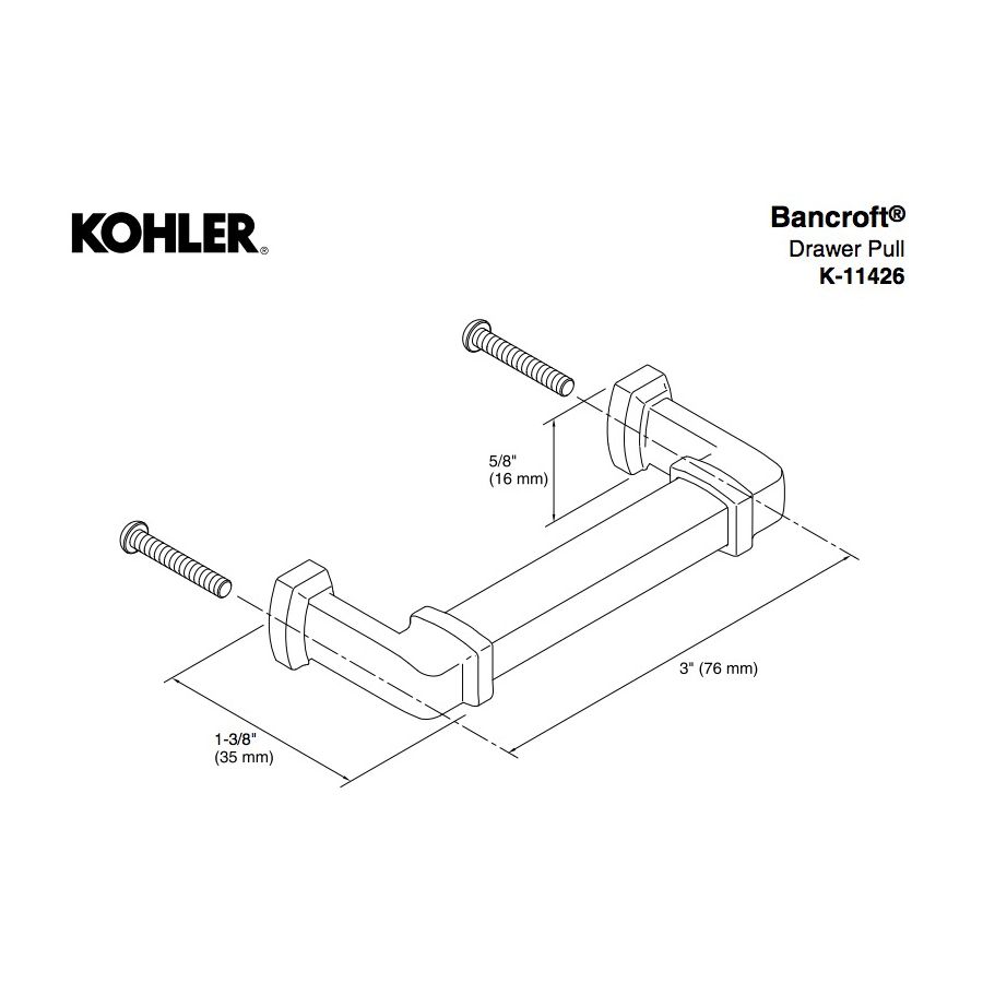 Kohler 11426-CP Bancroft Drawer Pull 2