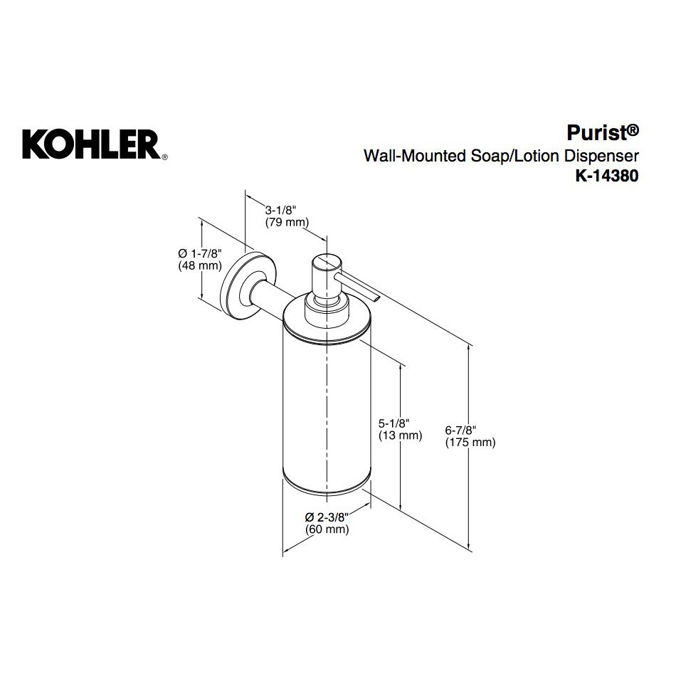 Kohler 14380-BV Purist Wall-Mounted Soap/Lotion Dispenser 2