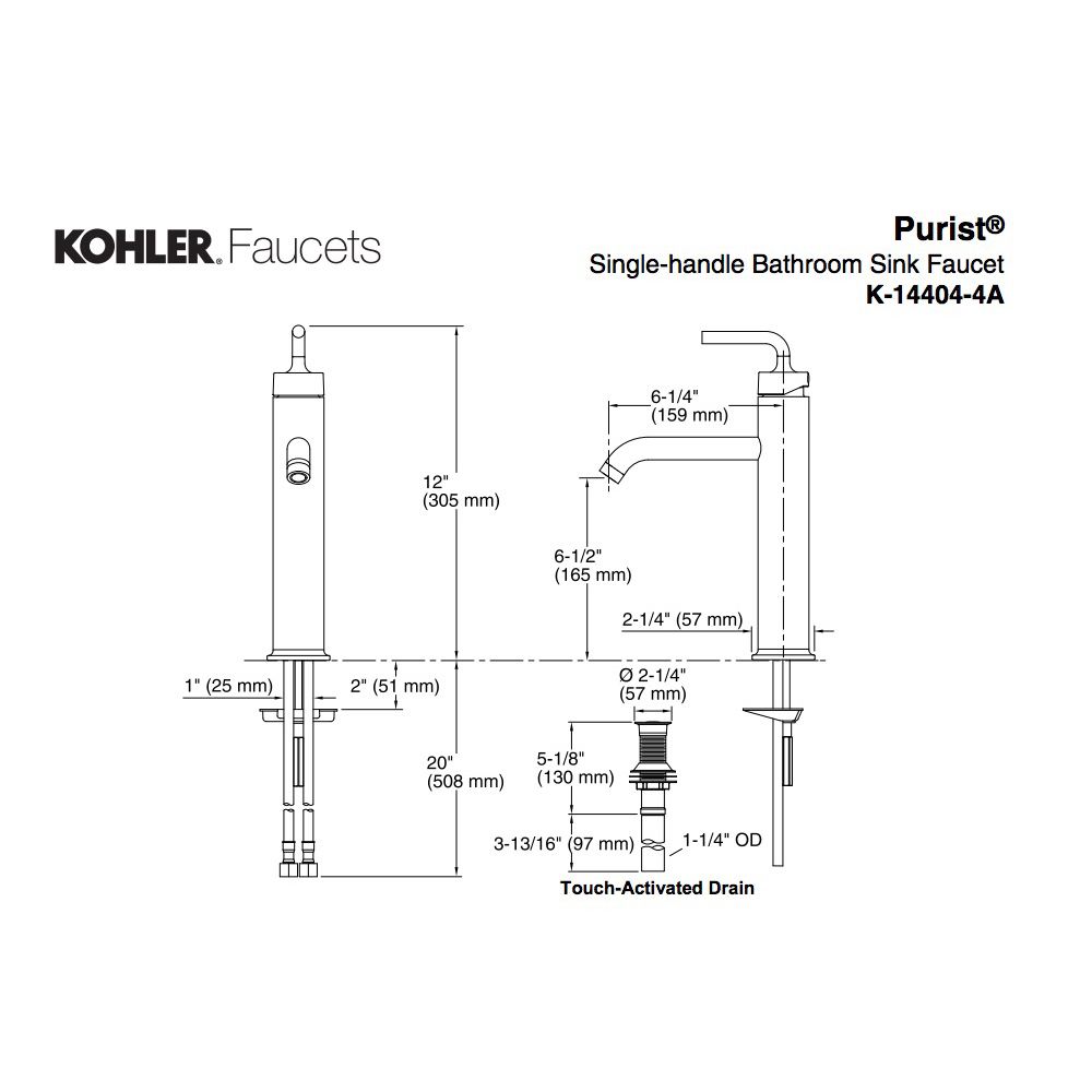 Kohler 14404-4A-BV Purist Tall Single-Handle Bathroom Sink Faucet With Straight Lever Handle 2