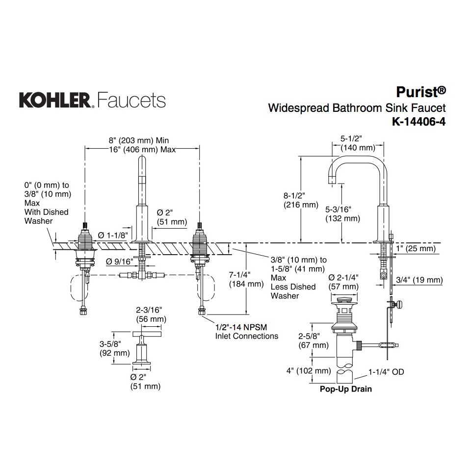 Kohler 14406-4-CP Purist Widespread Lavatory Faucet With Low Gooseneck Spout And Low Lever Handles - ONE ONLY 2