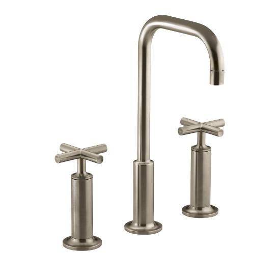 Kohler 14408-3-BV Purist Widespread Lavatory Faucet With High Gooseneck Spout And High Cross Handles 1