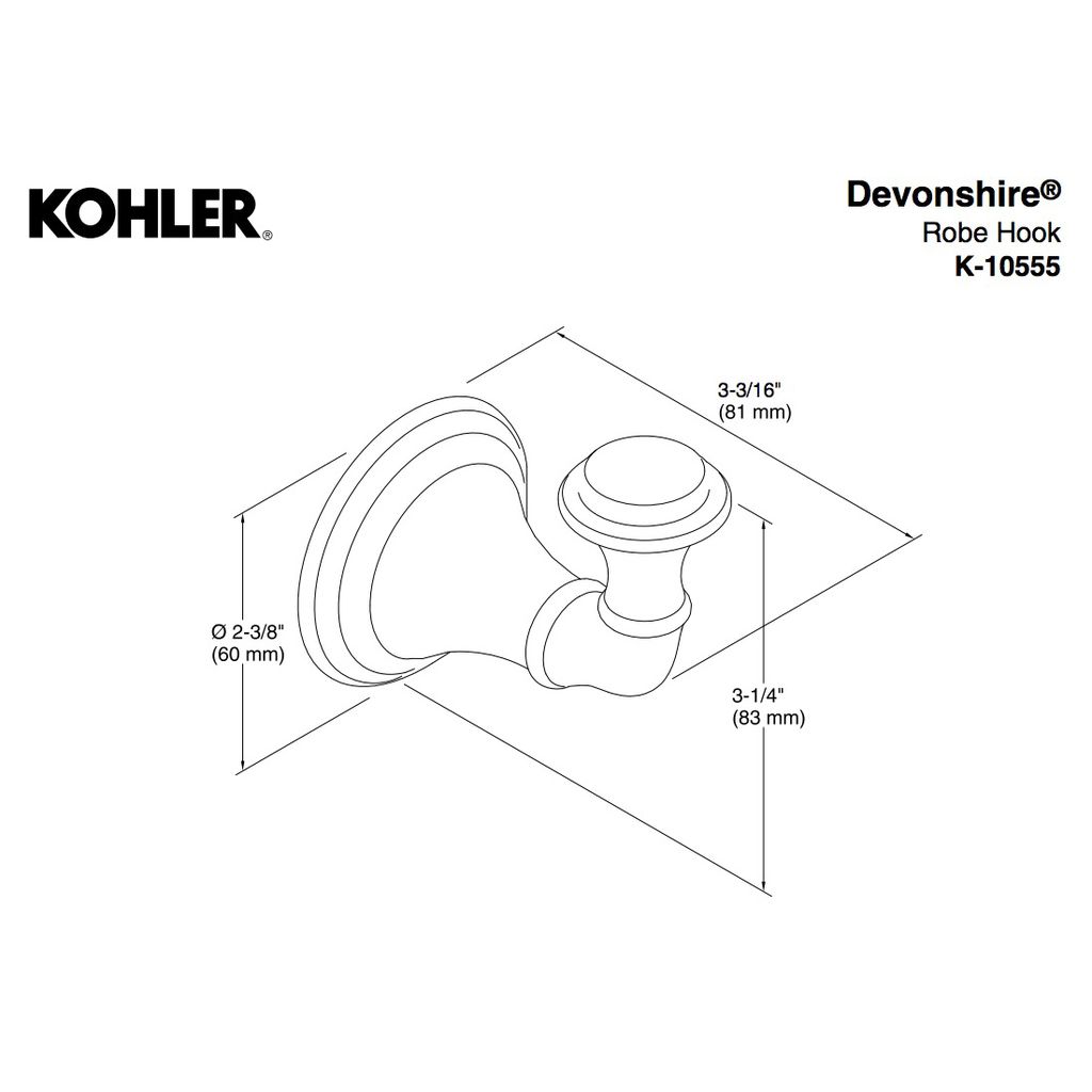Kohler 10555-2BZ Devonshire Robe Hook 2
