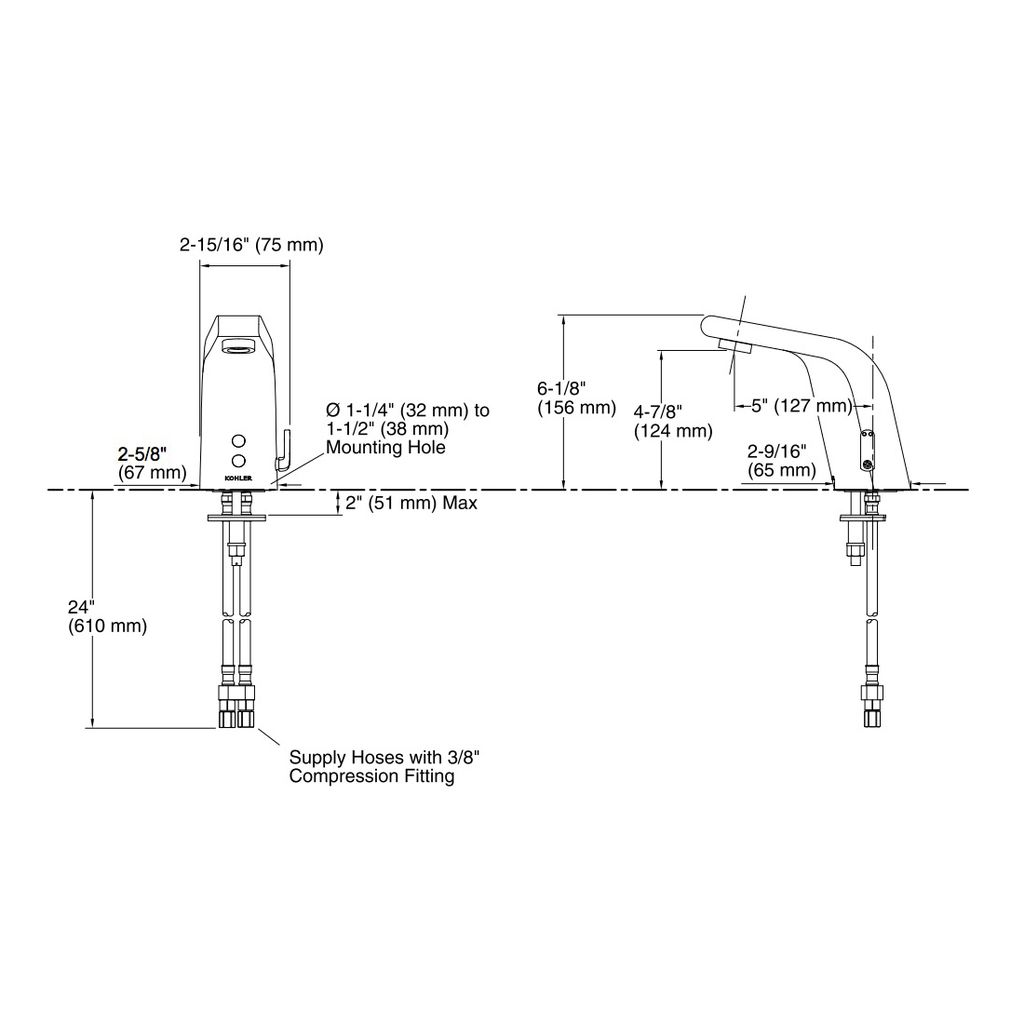 Kohler 13460-VS Sculpted Touchless Lavatory Faucet With Temperature Mixer 2