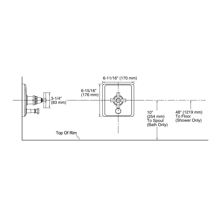 Kohler T98757-3A-CP Pinstripe Rite-Temp Pressure-Balancing Valve Trim With Diverter And Plain Cross Handle Valve Not Included 2
