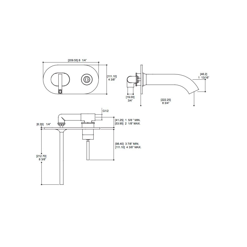 Aquabrass 39529 Cut Wallmount Lavatory Faucet With Aquacristal Handle Polished Chrome 2