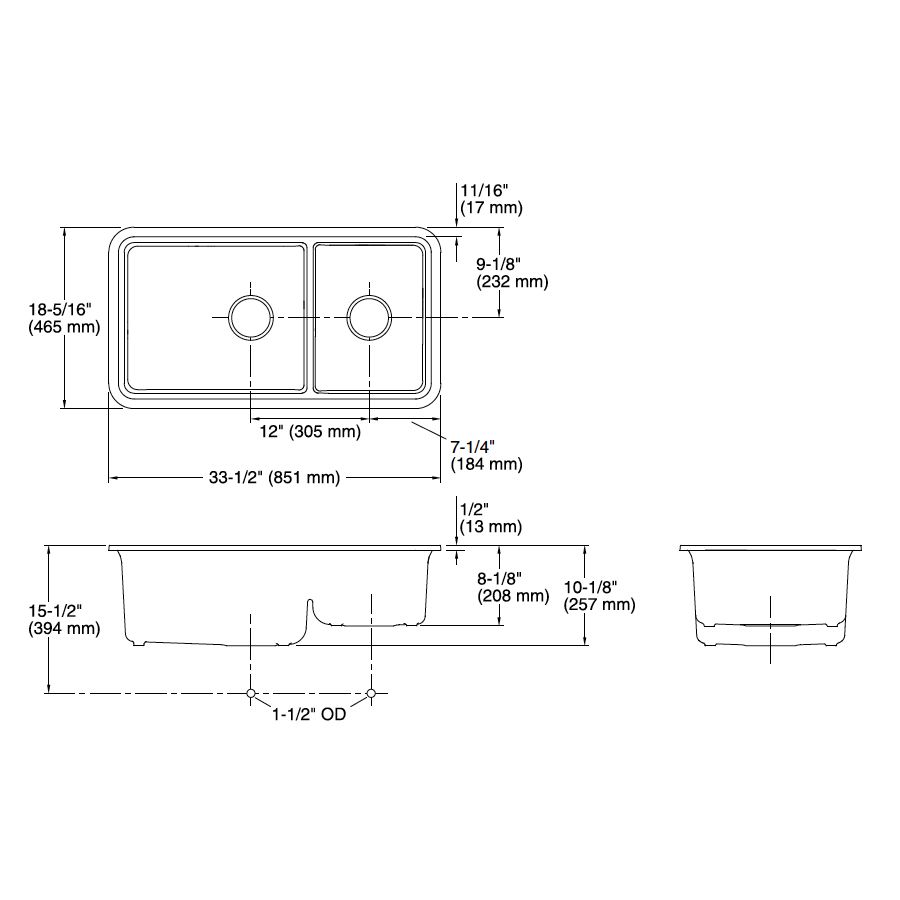 Kohler 8204-CM1 Cairn 33-1/2 X 18-5/16 X 9-1/2 Neoroc Under-Mount Large/Medium Double-Bowl Kitchen Sink With Sink Rack 2