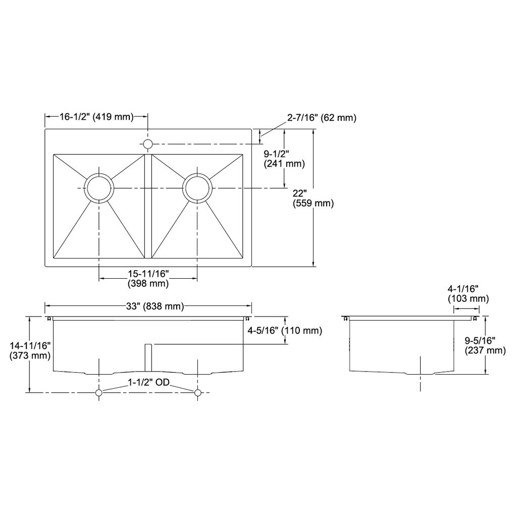 Kohler 3838-1-NA Vault 33 x 22 Undermount Double Kitchen Sink 2