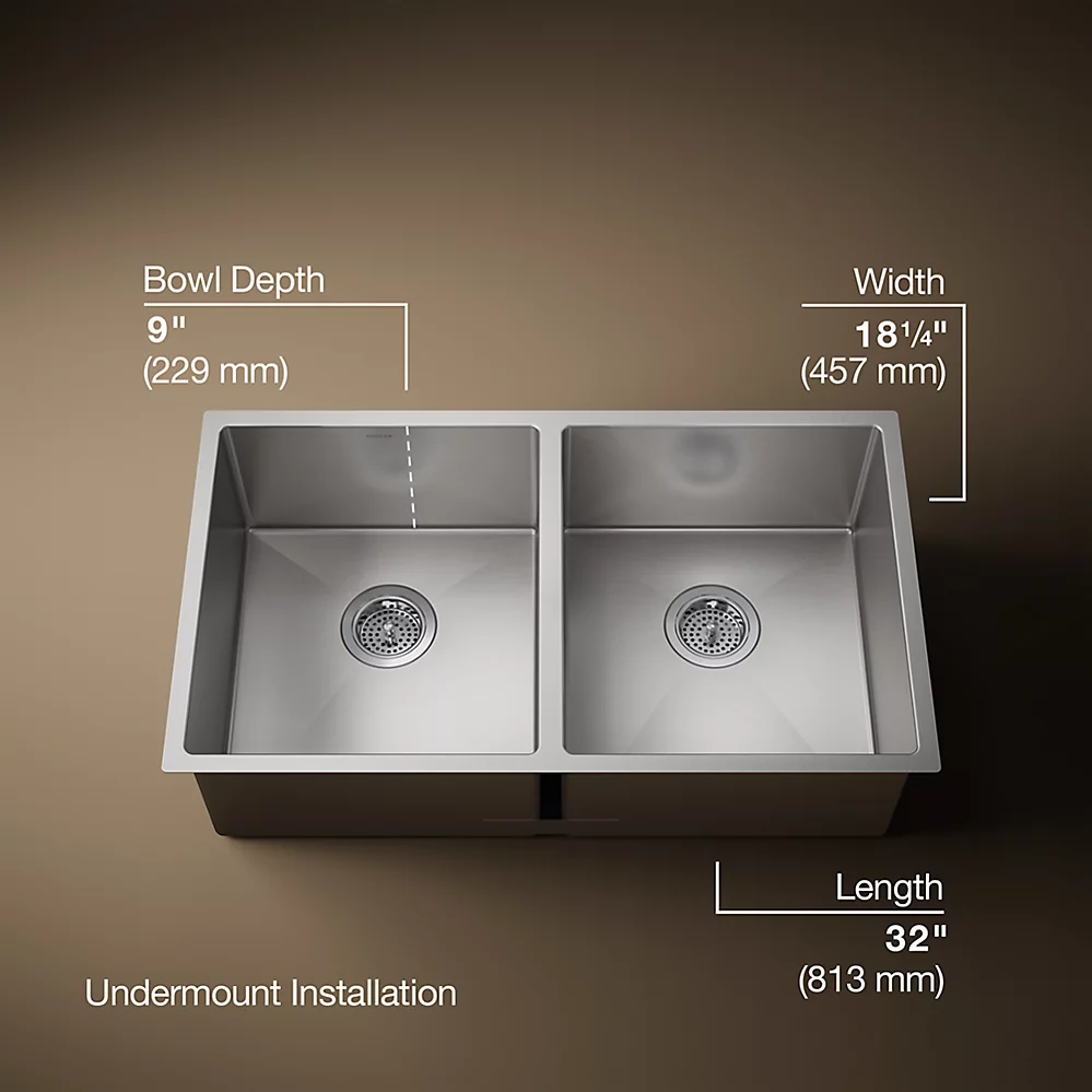 Kohler 5281-NA Strive 32 x 18 Undermount Double Kitchen Sink 1