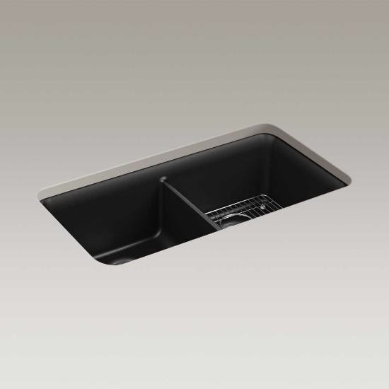 Kohler 8199-CM1 Cairn 33-1/2 X 18-5/16 X 9-1/2 Neoroc Under-Mount Double-Equal Kitchen Sink With Sink Rack 1