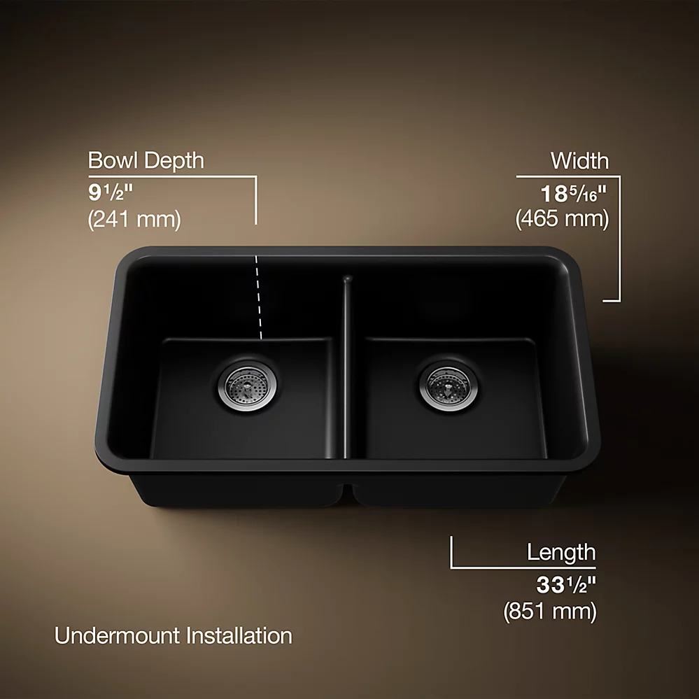Kohler 8199-CM1 Cairn 33-1/2 X 18-5/16 X 9-1/2 Neoroc Under-Mount Double-Equal Kitchen Sink With Sink Rack 1