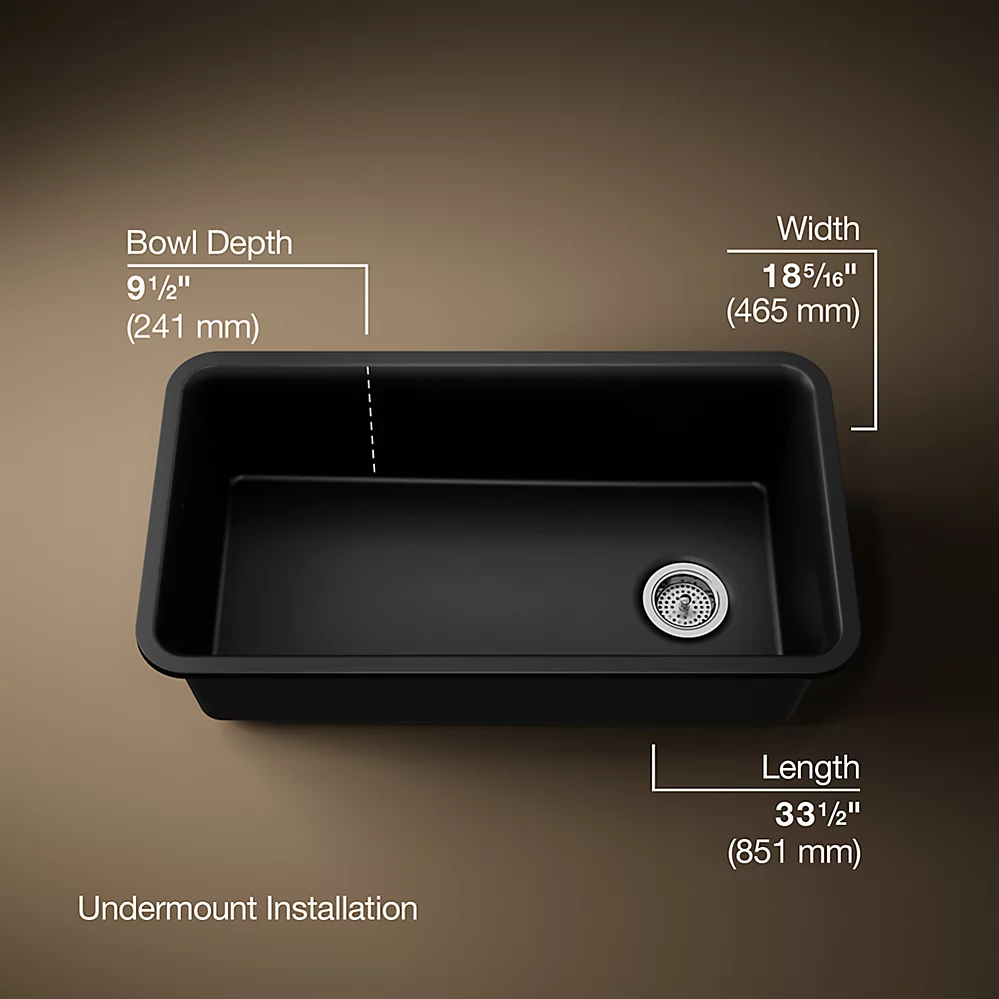 Kohler 8206-CM1 Cairn 33-1/2 X 18-5/16 X 9-1/2 Neoroc Under-Mount Single-Bowl Kitchen Sink With Sink Rack 1