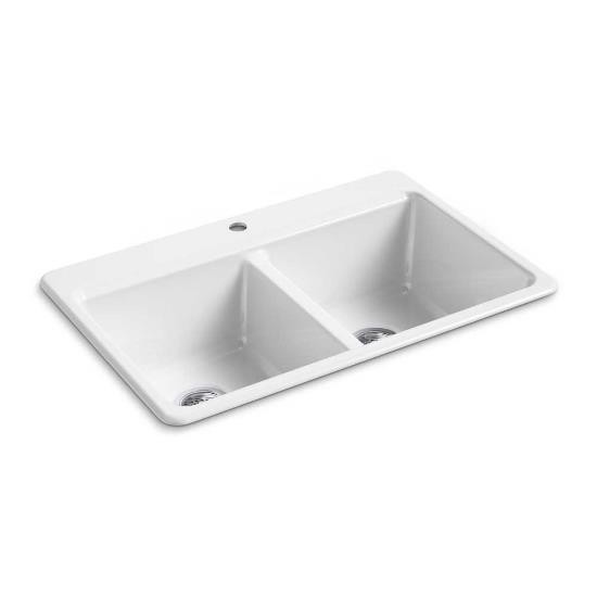 Kohler 8679-1A2-0 Riverby 33 X 22 X 9-5/8 Top-Mount Double-Equal Kitchen Sink With Accessories And Single Faucet Hole 1