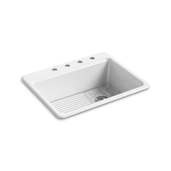 Kohler 8668-4A1-0 Riverby 27 X 22 X 9-5/8 Top-Mount Single-Bowl Kitchen Sink With Bottom Sink Rack And 4 Faucet Holes 2