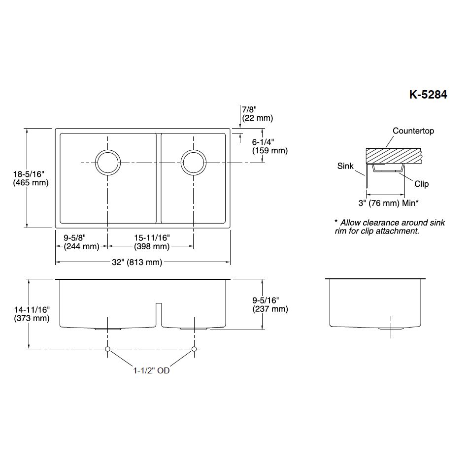 Kohler 5284-NA Strive 32 x 18 Smart Divide Undermount Double Kitchen Sink 2