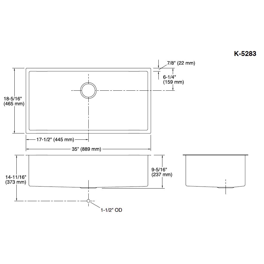 Kohler 5283-NA Strive 35 x 18 Undermount Large Single Bowl Kitchen Sink 2