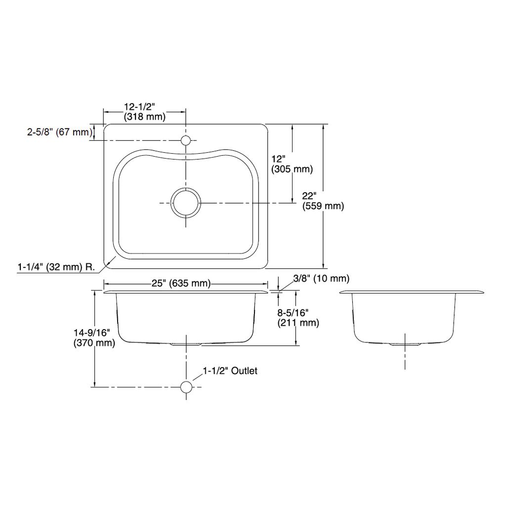 Kohler 3362-1-NA Staccato 25 x 22 Topmount Single Kitchen Sink 1 Hole 2
