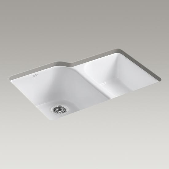 Kohler 5931-4U-0 Executive Chef 33 X 22 X 10-5/8 Under-Mount Large/Medium High/Low Double-Bowl Kitchen Sink With 4 Oversize Faucet Holes 1