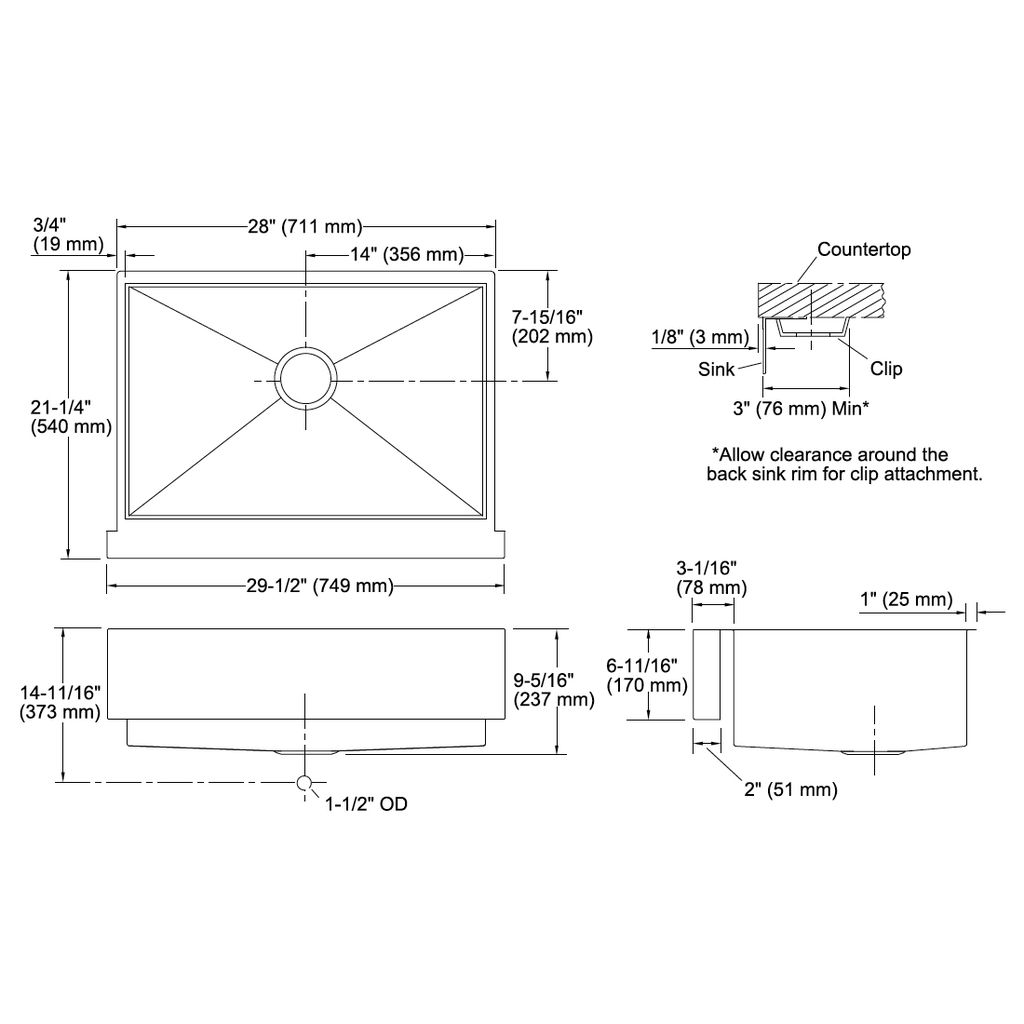 Kohler 3936-NA Vault 29 x 21 Undermount Single Kitchen Sink Apron 2