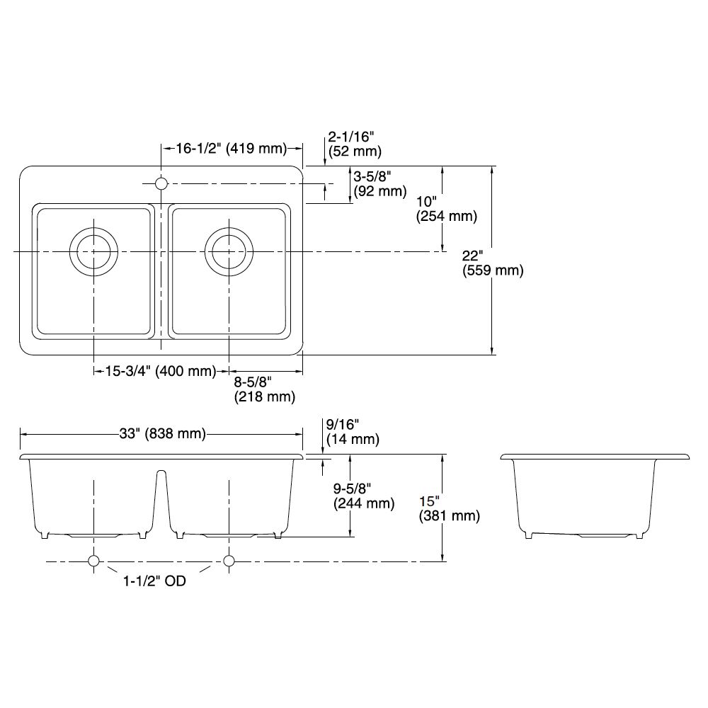 Kohler 8679-1A2-0 Riverby 33 X 22 X 9-5/8 Top-Mount Double-Equal Kitchen Sink With Accessories And Single Faucet Hole 2