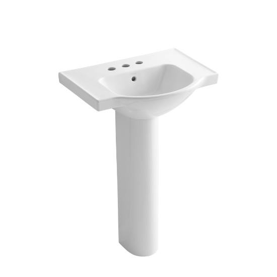 Kohler 5266-4-0 Veer 24 Pedestal Bathroom Sink With 4 Centerset Faucet Holes 3