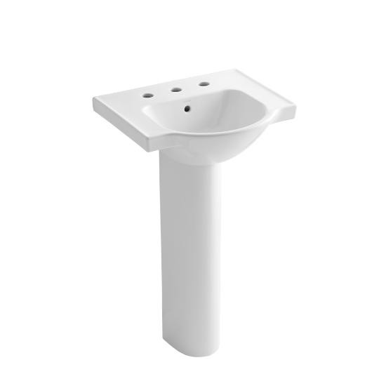 Kohler 5265-8-0 Veer 21 Pedestal Bathroom Sink With 8 Widespread Faucet Holes 3