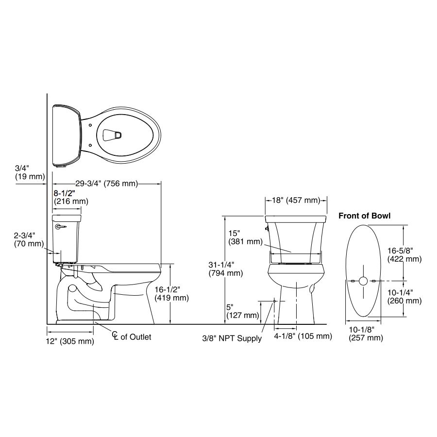 Kohler 3989-0 Highline Comfort Height Two-Piece Elongated Dual-Flush Toilet With Class Five Flush Technology And Left-Hand Trip Lever 2