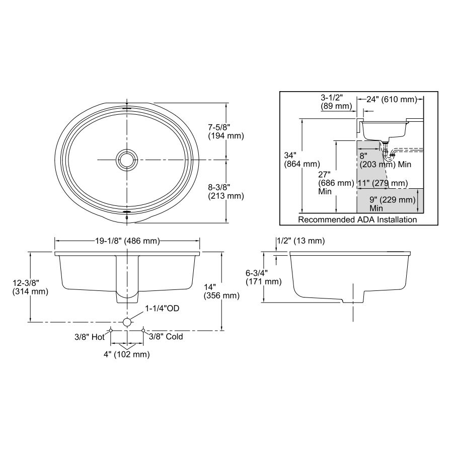 Kohler 2881-0 Verticyl Oval Under-Mount Bathroom Sink 2