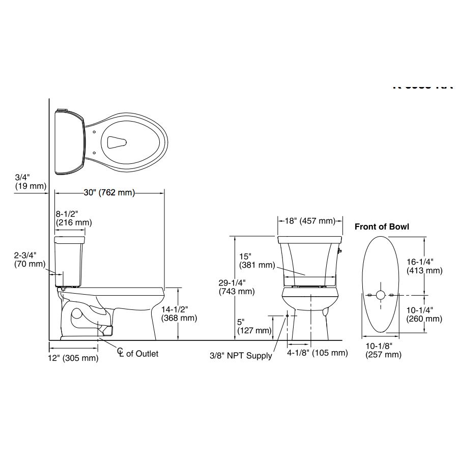 Kohler 3988-RA-0 Wellworth Two-Piece Elongated Dual-Flush Toilet With Right-Hand Trip Lever 2