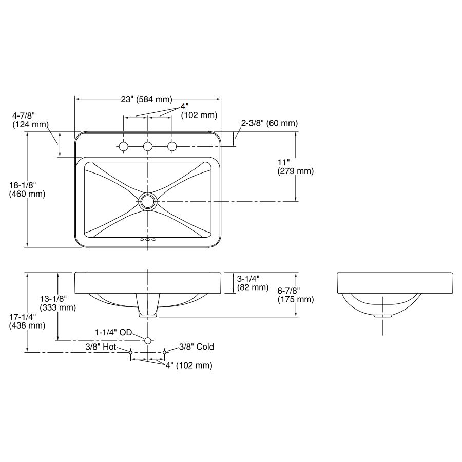 Kohler 2660-8-0 Vox Rectangle Vessel Bathroom Sink With Widespread Faucet Holes 3