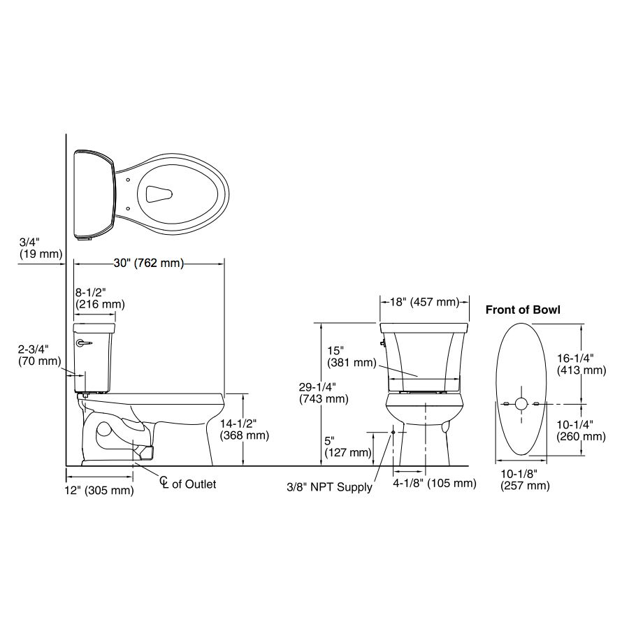 Kohler 3988-0 Wellworth Two-Piece Elongated Dual-Flush Toilet With Left-Hand Trip Lever 2