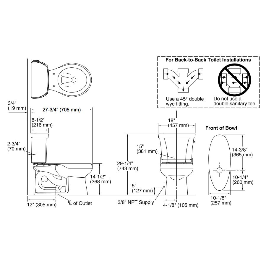 Kohler 3987-RA-0 Wellworth Two-Piece Round-Front Dual-Flush Toilet With Class Five Flush Technology And Right-Hand Trip Lever 2
