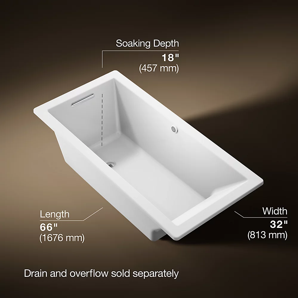 Kohler 1821-W1-0 Underscore 66 X 32 Drop-In Bath With Bask Heated Surface And End Drain 3