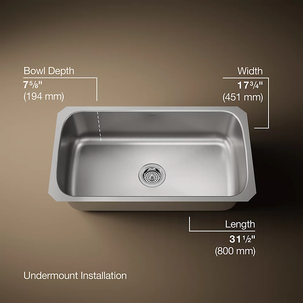 Kohler K3183 Undertone 31 x 17 Extra Large Undermount Single Kitchen Sink 1