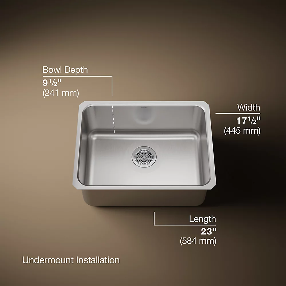 Kohler K3325 Undertone 23 x 17 Medium Squared Undermount Single Kitchen Sink 1