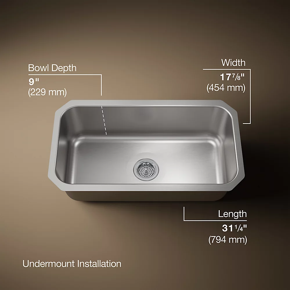 Kohler K5290 Undertone 31 x 17 Large Undermount Single Bowl Kitchen Sink 1