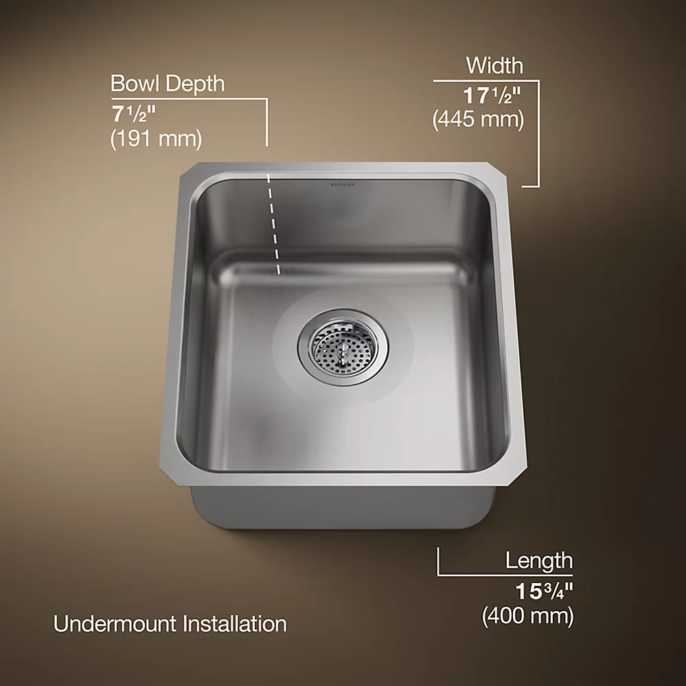 Kohler K3331 Undertone 15 x 17 Medium Squared Undermount Single Kitchen Sink 1