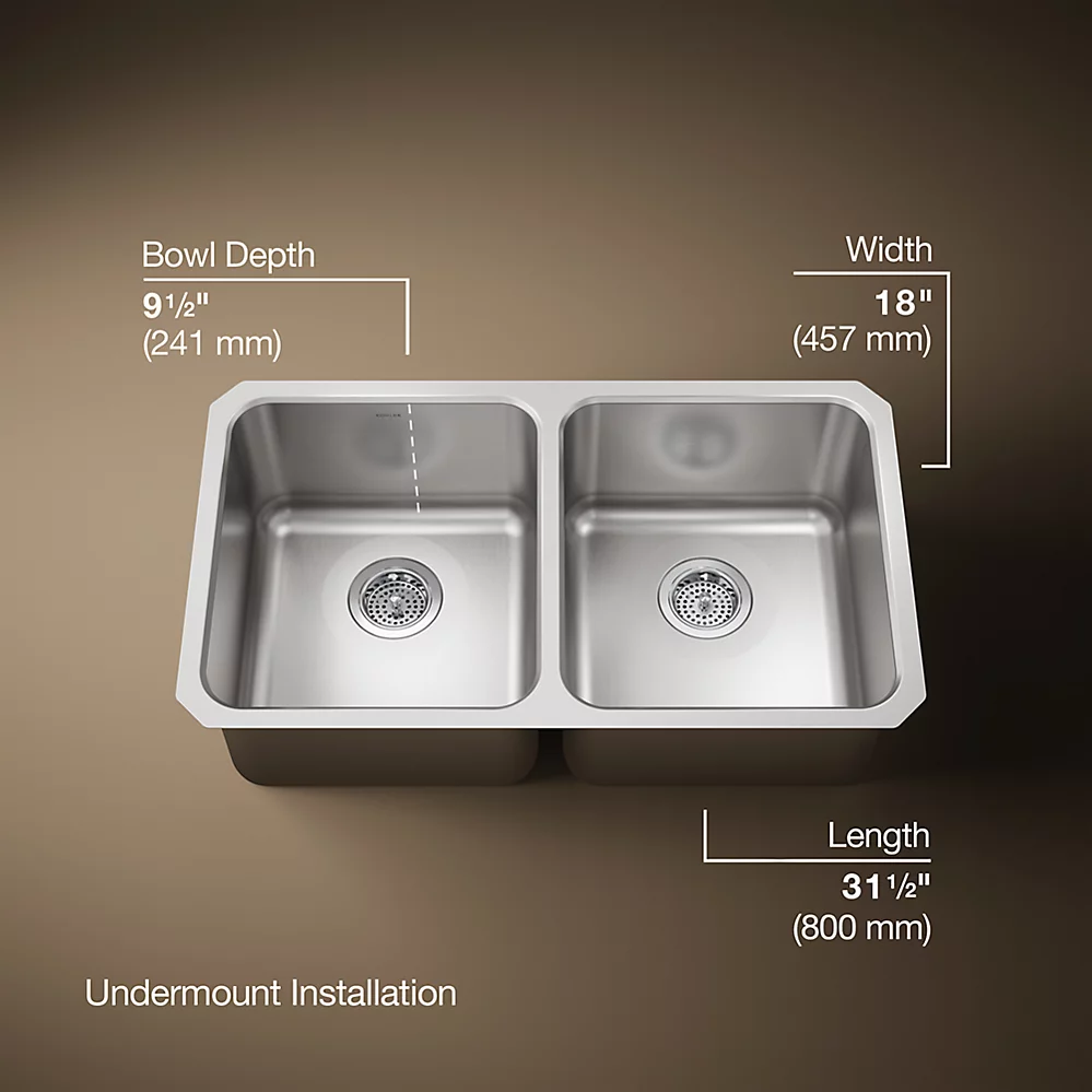 Kohler K3171 Undertone 31 x 18 Undermount Double Equal Kitchen Sink - ONE ONLY 1