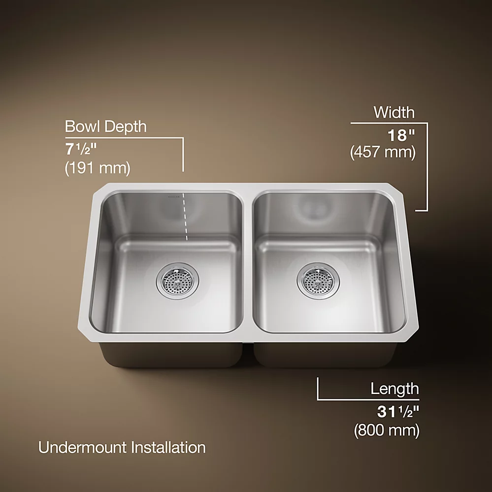 Kohler K3350 Undertone 31 x 18 Undermount Double Equal Kitchen Sink 1