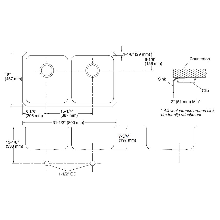Kohler K3350 Undertone 31 x 18 Undermount Double Equal Kitchen Sink 2