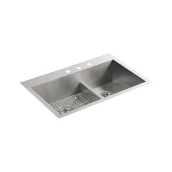 Kohler K3839 Vault 33 x 22 Smart Divide Double Kitchen Sink 3 Faucet Holes 1