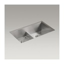 Kohler K3838 Vault 33 x 22 Smart Divide Double Equal Kitchen Sink 3 Faucet Holes 1