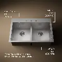 Kohler K3838 Vault 33 x 22 Smart Divide Double Equal Kitchen Sink 3 Faucet Holes 1