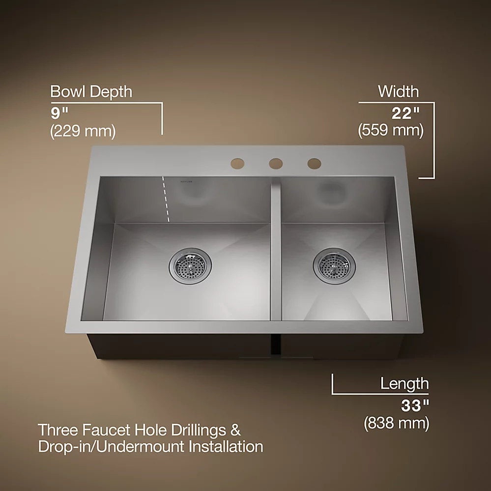 Kohler K3823 Vault 33 x 22 Double Kitchen Sink 4 Faucet Holes 1