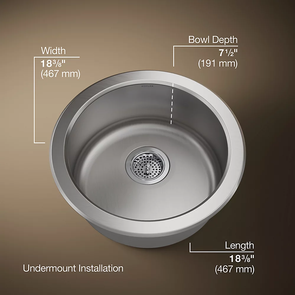 Kohler K3341 Undertone Lyric 18 Diameter Single Circular Bowl Kitchen Sink 1